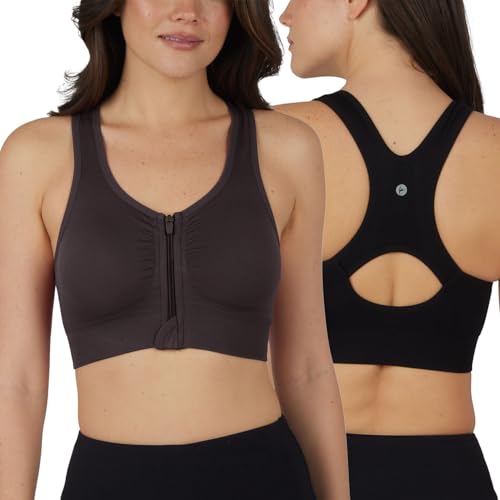90 Degree By Reflex Damen 2er-Pack Schwangerschafts-Still-BH mit Reißverschluss vorne, nahtlos, nach Operationen, Sport-BH, Chocolate Torte/Schwarz, Medium von 90 Degree By Reflex