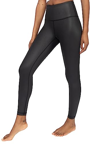 90 Degree By Reflex Damen-Leggings mit hoher Taille, hochglänzendes Kunstleder, Disco-Knöchel-Leggings, Schwarz, Groß von 90 Degree By Reflex