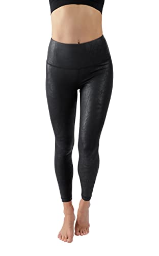 90 Degree By Reflex Damen Leggings mit hoher Taille, kniebefest, knöchellang, bedruckte Leggings, Cracked Black, Groß von 90 Degree By Reflex