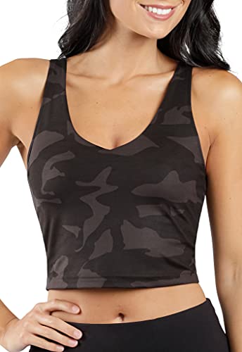 90 Degree By Reflex Damen Nahtloser BH mit Rundhalsausschnitt und Racerback, Camo Olive, Large von 90 Degree By Reflex