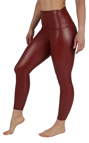 90 Degree By Reflex High Waist High Waist High Shine Faux Leather Fleece Lined Super High Waist Elastic Free Ankle Leggings, Dark Madder, Mittel von 90 Degree By Reflex
