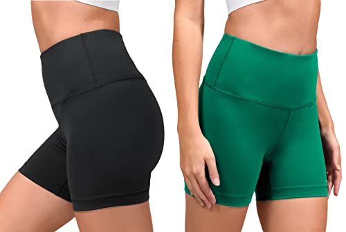 90 Degree By Reflex High Waist Power Flex Yoga Shorts - Bauchkontrolle Biker Shorts für Frauen 2er Pack, Pfeffer Grün/Schwarz 12,7 cm, X-Groß von 90 Degree By Reflex