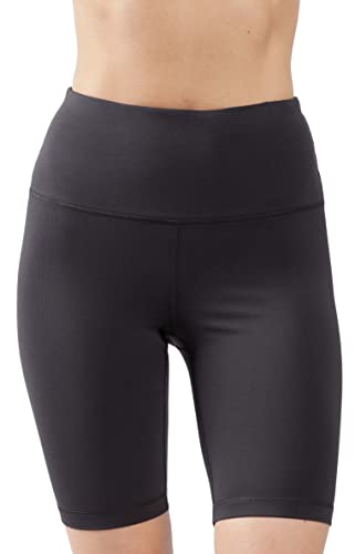 90 Degree By Reflex High Waist Power Flex Yoga Shorts - Bauchkontrolle Bikershorts für Damen, Schwarz, 22,9 cm gerippt, Klein von 90 Degree By Reflex