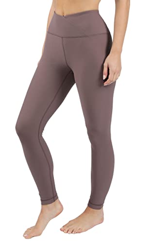 90 Degree By Reflex Interlink Gerippte hohe Crossover-Taille 7/8 Knöchel-Leggings, Peppercorn, S von 90 Degree By Reflex