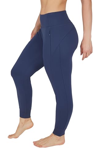 90 Degree By Reflex Damen-Jogginghose, athletisch, hohe Taille, Laufhose, Workout-Jogginghose mit Reißverschlusstaschen, Mood Indigo, X-Groß von 90 Degree By Reflex