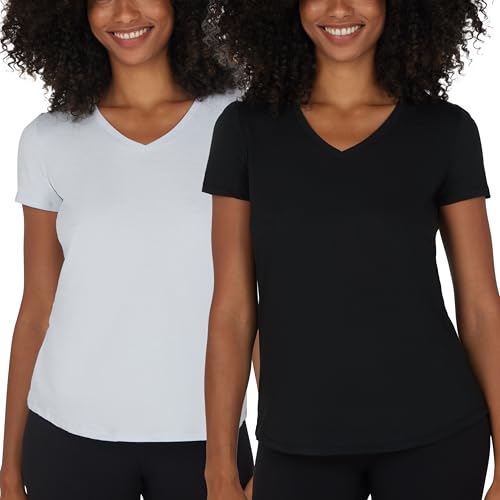 90 Degree By Reflex Kurzärmeliges Oberteil mit V-Ausschnitt, 2er-Pack, Heather Grey Dawn / Schwarz, Mittel von 90 Degree By Reflex