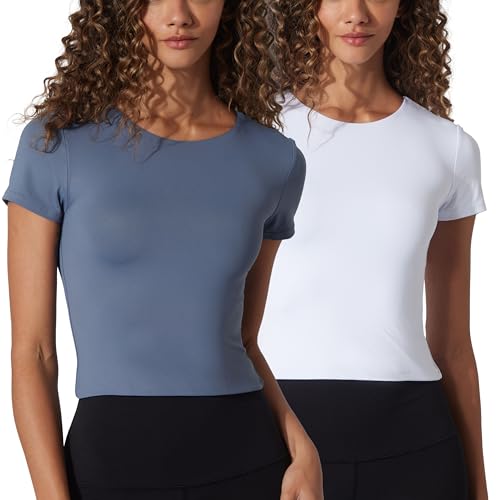 90 Degree By Reflex Kurzärmliges Shirt mit Rundhalsausschnitt, 2er-Pack, Grisaille/Weiß Cropped, Klein von 90 Degree By Reflex