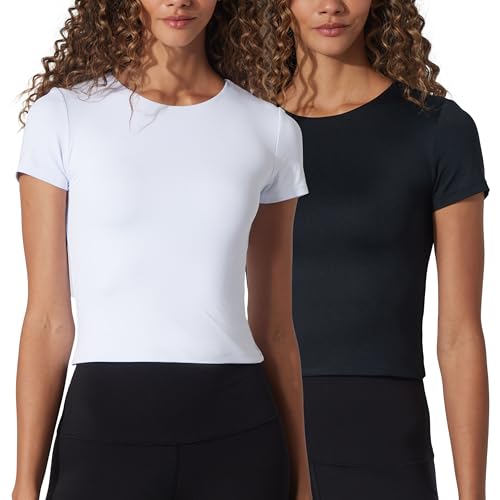 90 Degree By Reflex Kurzärmliges Shirt mit Rundhalsausschnitt, 2er-Pack, Weiß/Schwarz Cropped, Mittel von 90 Degree By Reflex