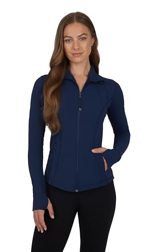 90 Degree By Reflex Laufjacke mit durchgehendem Reißverschluss, leicht, athletisch, schmale Passform, mit Daumenlöchern, Dunkles Marineblau , M von 90 Degree By Reflex
