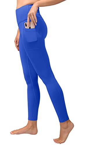 90 Degree By Reflex Leggings mit hoher Taille, mit Fleece gefüttert, mit Seitentasche – Yogahose, Starkes blaues Fleece-Futter mit Tasche, Groß von 90 Degree By Reflex