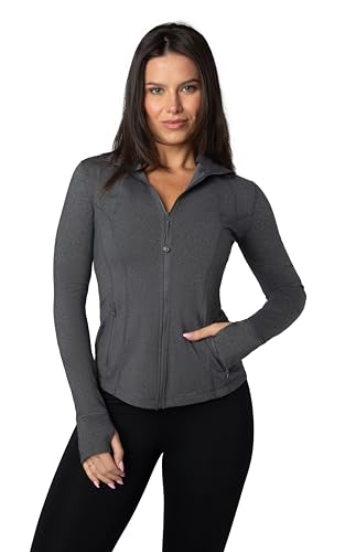 90 Degree By Reflex Leichte Damen-Laufjacke mit durchgehendem Reißverschluss, Heather Charcoal Fleece Lined, L von 90 Degree By Reflex