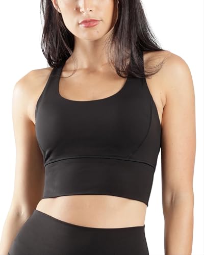 90 Degree By Reflex Long Line Sport-BH Racerback Workout Medium Impact Yoga Top, Schwarz, X-Large von 90 Degree By Reflex