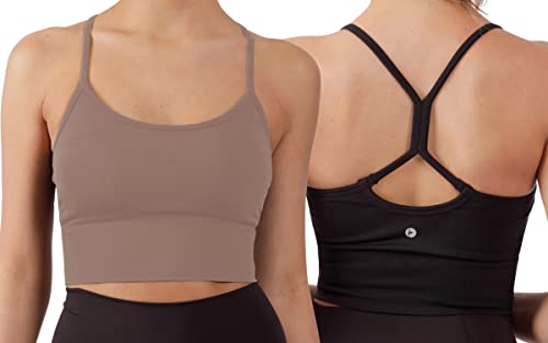 90 Degree By Reflex Nahtloser Cami-BH für Damen – Rundhalsausschnitt Workout Racerback Tank Top, 2 Stück – Mokka/Schwarz, Large von 90 Degree By Reflex