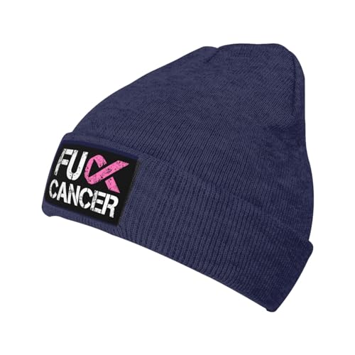 908 Damen Herren Slouchy Beanie Mütze Fuck Cancer Brustkrebs-Unterstützung Sportmütze Warme Chemo Hut Bequeme Chemo Turban Kopftuch Für Laufen Adult Skifahren von 908