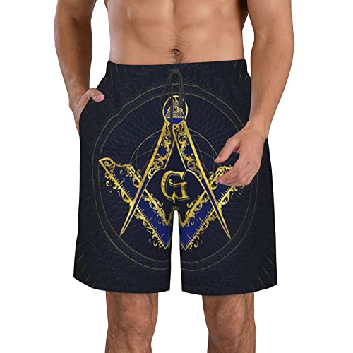908 Herren Jogginghose Freimaurer-Symbolquadrat Und Zirkel Boardshorts Schnelltrocknend Strandshorts Mit Mesh Futter Kurze Hose XL von 908