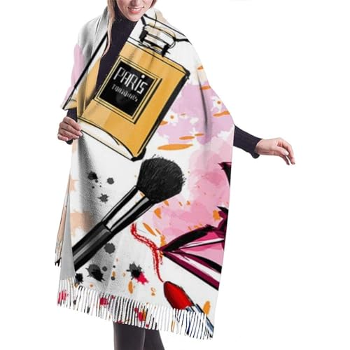 Damen Schals & Tücher Für Damen Klassisches Schal Mit Quasten Weiche Frühling Herbst Schal Kosmetisches Make-Up-Muster, Parfüm-Lippen, Modern von 908