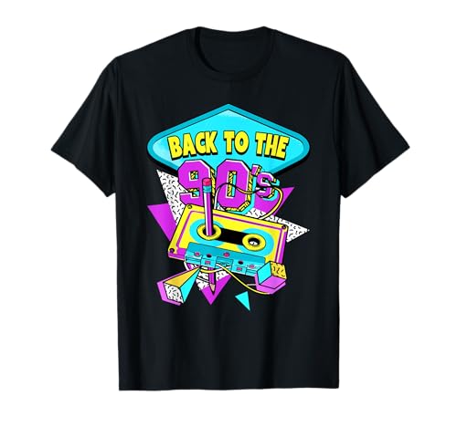 90er Jahre Geschenke 90er Jahre Back To The 90s T-Shirt Männer Unisex-Erwachsene Schwarz Klein Klassische Passform Cartoon Party Retro Cartoon Design Rundhals-Ausschnitt Kurzarm von 90er Jahre Geschenke
