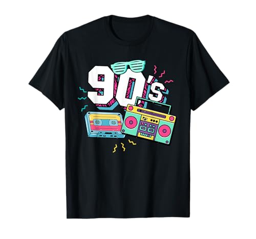 90er Jahre Geschenke 90s T-Shirt Schwarz Cartoon Party Retro M Herren S EU Klein Klassische Passform Pull-On Halbarm Crew-Ausschnitt Standardlänge von 90er Jahre Geschenke
