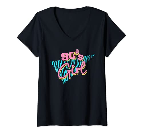 Damen 90er Jahre 90s Girl T-Shirt mit V-Ausschnitt von 90er Jahre Geschenke