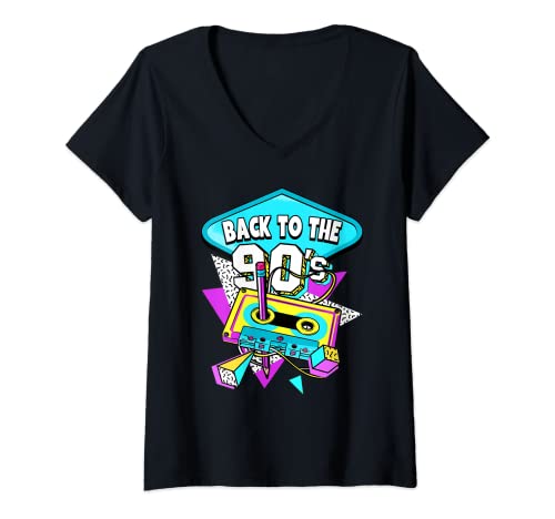Damen 90er Jahre Back To The 90s T-Shirt mit V-Ausschnitt von 90er Jahre Geschenke
