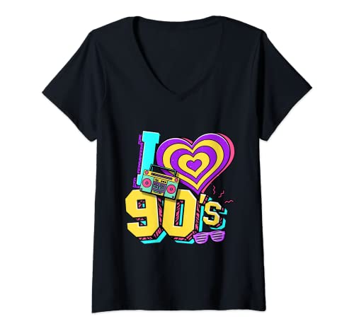 Damen 90er Jahre I Love 90s T-Shirt mit V-Ausschnitt von 90er Jahre Geschenke