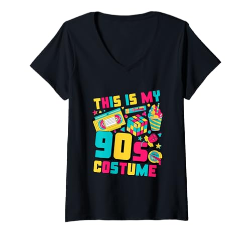 Damen This is My 90s Kostüm 90er Jahre Outfit Retro Party T-Shirt mit V-Ausschnitt Damen This is My 90s Kostüm 90er Jahre Outfit Retro Party T-Shirt mit V-Ausschnitt von 90er Jahre Party 90s Kostüm Mottoparty