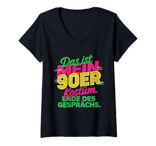 Damen Das Ist Mein 90er Kostüm T-Shirt mit V-Ausschnitt Damen Das Ist Mein 90er Kostüm T-Shirt mit V-Ausschnitt von 90er Jahre Party Kostüm 90's Mottoparty
