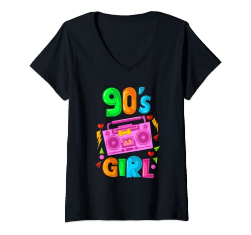 Damen I love the 90s 90er Party Outfit 90s Girl T-Shirt mit V-Ausschnitt Damen I love the 90s 90er Party Outfit 90s Girl T-Shirt mit V-Ausschnitt von 90er Jahre Party Outfit 90s Oldschool
