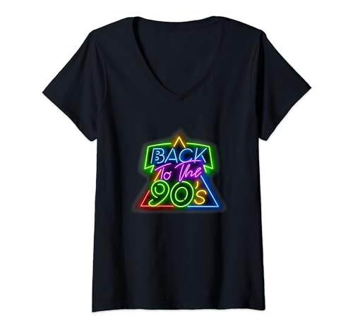 Damen 90er Jahre Pop Art T-Shirt Back to the 90s T-Shirt mit V-Ausschnitt von 90er Jahre Pop Shirt Retro Kostüm