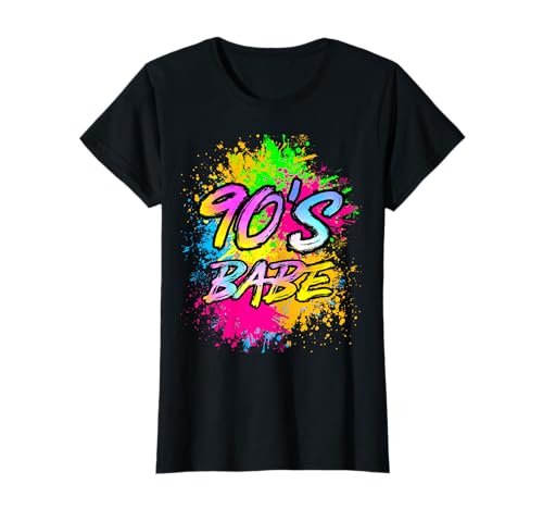Damen 90er Jahre Outfit Party und Mottoparty Kostüm Damen T-Shirt von 90er Karneval Kostüm Fasching 90s Party Babe