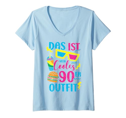 Damen 90er Kostüm Das Ist Mein Cooles 90er Jahre Outfit T-Shirt mit V-Ausschnitt Damen 90er Kostüm Das Ist Mein Cooles 90er Jahre Outfit T-Shirt mit V-Ausschnitt von 90er Outfit 90er Jahre Party Mottoparty Retro