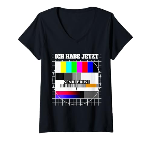Damen Testbild Ich Habe Jetzt Sendepause 80er Jahre Party Kostüm T-Shirt mit V-Ausschnitt Damen Testbild Ich Habe Jetzt Sendepause 80er Jahre Party Kostüm T-Shirt mit V-Ausschnitt von 90er Outfit & 80er Mottoparty Geschenk