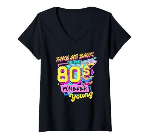 Damen Take Me Back to the 80s Retro Vintage Halloween Kostüm 80er Jahre T-Shirt mit V-Ausschnitt von 90s 70s 80s Vintage Outfits For Women Men Kids