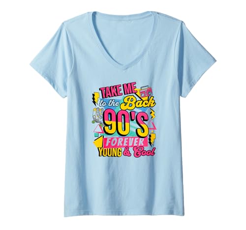 Damen Takes Me Back to the 90s Retro Vintage Halloween Kostüm 90er Jahre T-Shirt mit V-Ausschnitt von 90s 70s 80s Vintage Outfits For Women Men Kids