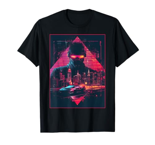 Retrowave Man With Sunglasses Retro Car Skyline 1980s 1990s T-Shirt Retrowave Man With Sunglasses Retro Car Skyline 1980s 1990s T-Shirt von 90s 80s Synthwave Retrowave Gifts for Men Women