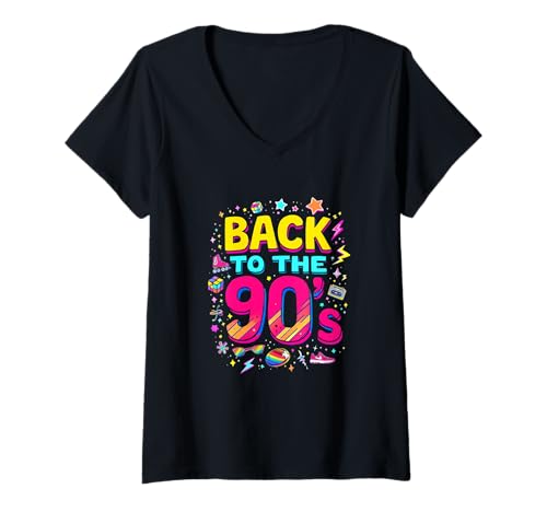Damen Back to The 90s T-Shirt mit V-Ausschnitt Damen Back to The 90s T-Shirt mit V-Ausschnitt von 90s Back Dance Nostalgia Retro Birthday Trends