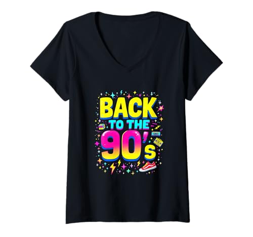 Damen Back to The 90s T-Shirt mit V-Ausschnitt Damen Back to The 90s T-Shirt mit V-Ausschnitt von 90s Back Dance Nostalgia Retro Birthday Trends