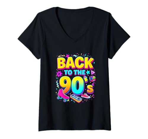 Damen Back to The 90s T-Shirt mit V-Ausschnitt Damen Back to The 90s T-Shirt mit V-Ausschnitt von 90s Back Dance Nostalgia Retro Birthday Trends