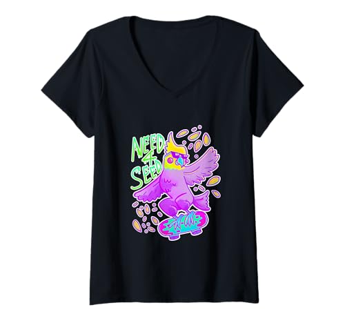 Damen Need 4 Seed Funny 90s Skateboarding Nymphensittiche Papagei Vogel T-Shirt mit V-Ausschnitt Damen Need 4 Seed Funny 90s Skateboarding Nymphensittiche Papagei Vogel T-Shirt mit V-Ausschnitt von 90s Bird Mom Tees