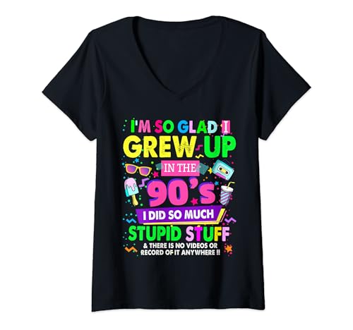 Damen 90er Jahre Design für Damen Rave Outfit & 90er Festival Kostüm T-Shirt mit V-Ausschnitt Damen 90er Jahre Design für Damen Rave Outfit & 90er Festival Kostüm T-Shirt mit V-Ausschnitt von 90s Fancy Dress & 1990s Tee Ideas For Festivals