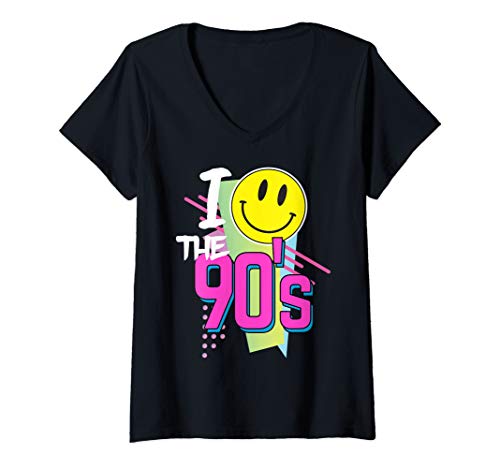 Damen 90er Party Outfit I Kostüm Kleidung Klamotten Acid Smile T-Shirt mit V-Ausschnitt Damen 90er Party Outfit I Kostüm Kleidung Klamotten Acid Smile T-Shirt mit V-Ausschnitt von 90s Girls Retro Kostüm I Geschenk Frauen 1990 Rave