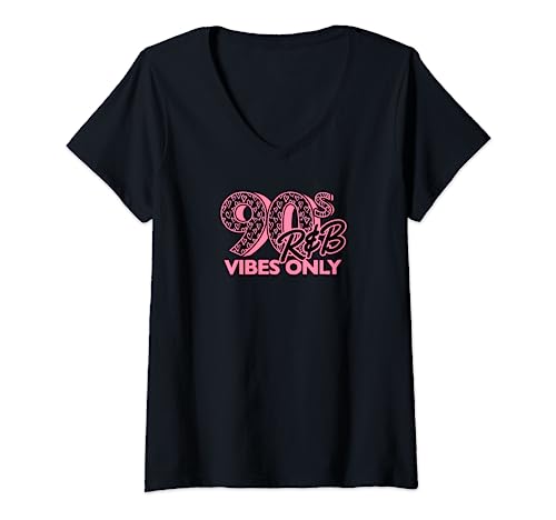 Damen 90er Jahre R&B Vibes Only Nineties RnB Music Heart Print T-Shirt mit V-Ausschnitt von 90s R&B Vibes Only