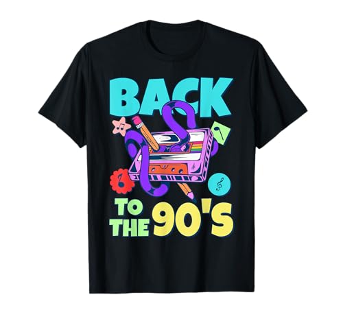 90s Theme Party Outfits für Damen & Herren | 90er Jahre T-Shirt mit Cartoon-Muster, V-Ausschnitt, Kurzarm, Schwarz, S von 90s Theme Party Outfits for Women, Men & Kids