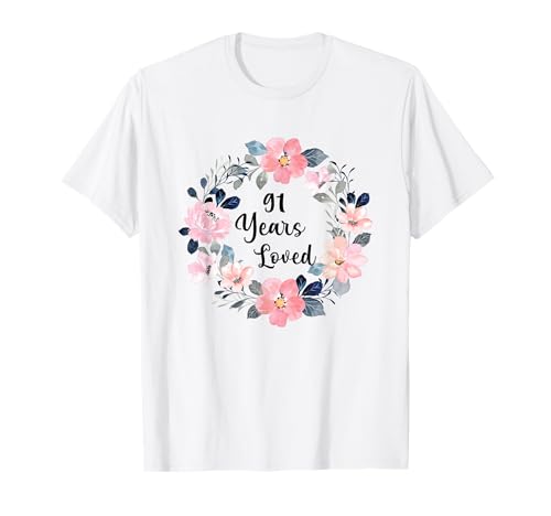 91 Years Loved 91th Birthday Floral 91 Year Old Men Women T-Shirt 91 Years Loved 91th Birthday Floral 91 Year Old Men Women T-Shirt von 91th Birthday 91 Years Old Gifts for Mom Grandma