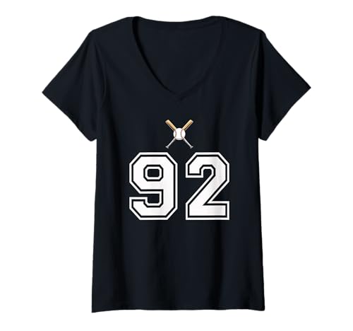 Damen 92 Nummer Baseball Style Vintage Weiß T-Shirt mit V-Ausschnitt Damen 92 Nummer Baseball Style Vintage Weiß T-Shirt mit V-Ausschnitt von 92 Nummer Baseball Style Weiß