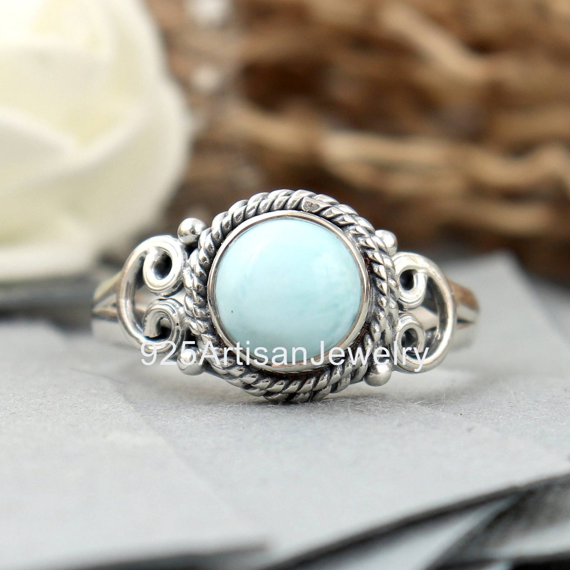 Handgemachte Larimar Ring, Natürlicher Stein Blau Frauen Geschenk 925 Sterling Unisex Schmuck von 925ArtisanJewelry