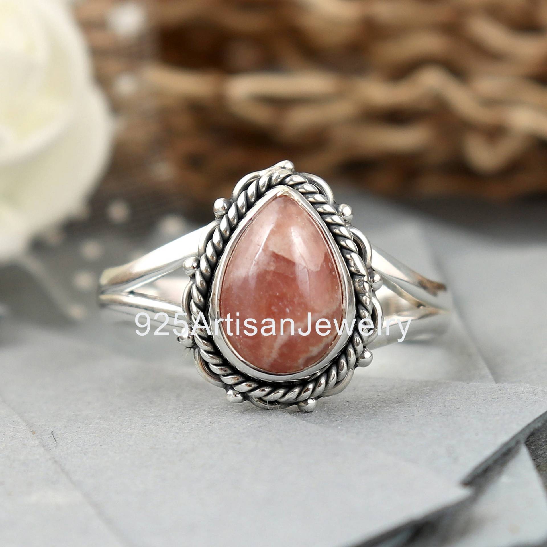 Natürlicher Edelstein Ring, 925 Sterling Rhodochrosit Boho Statement Schmuck, Ehering von 925ArtisanJewelry