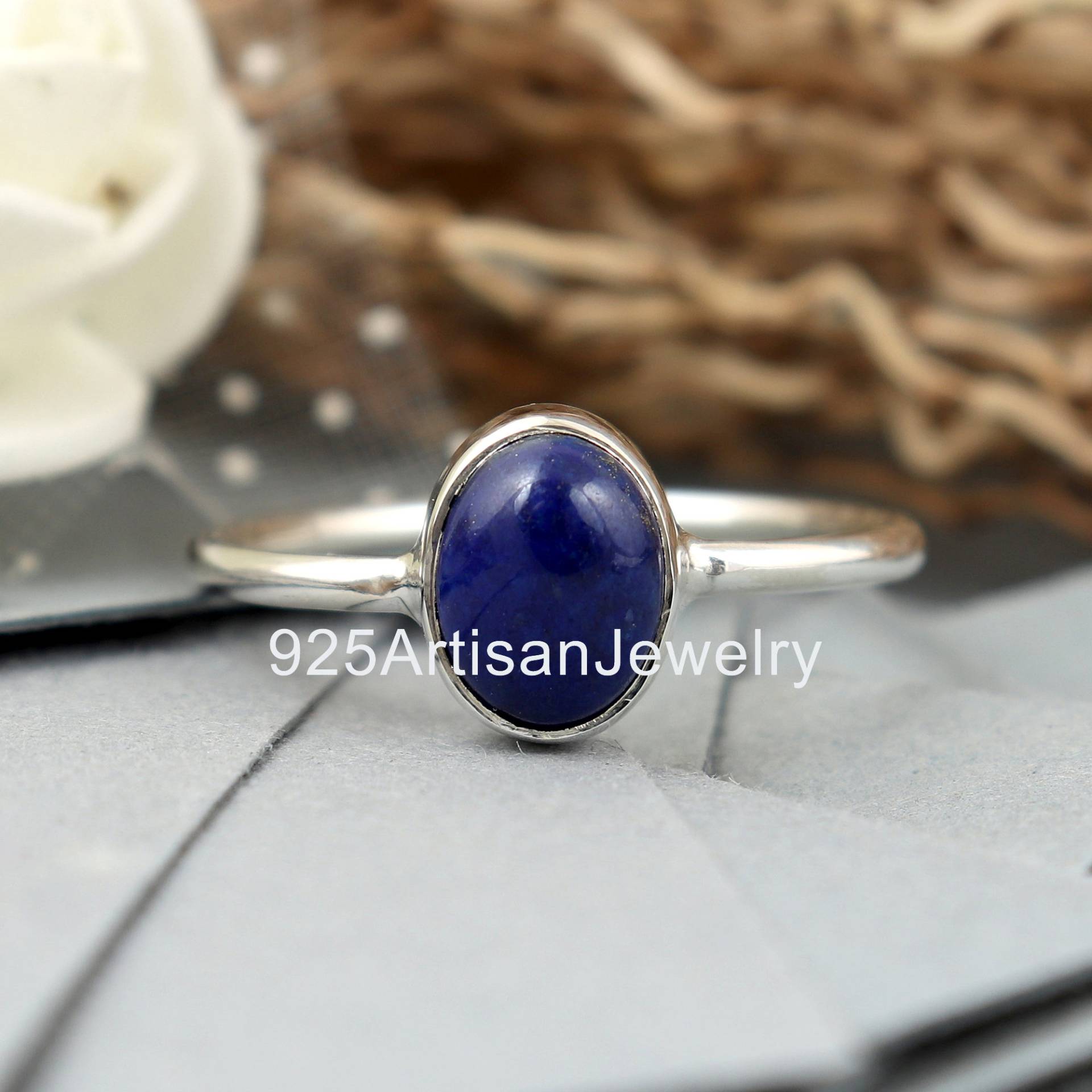 Natürlicher Lapis Lazuli Ring, Silber Sterling Statement Boho Ring Frauen von 925ArtisanJewelry