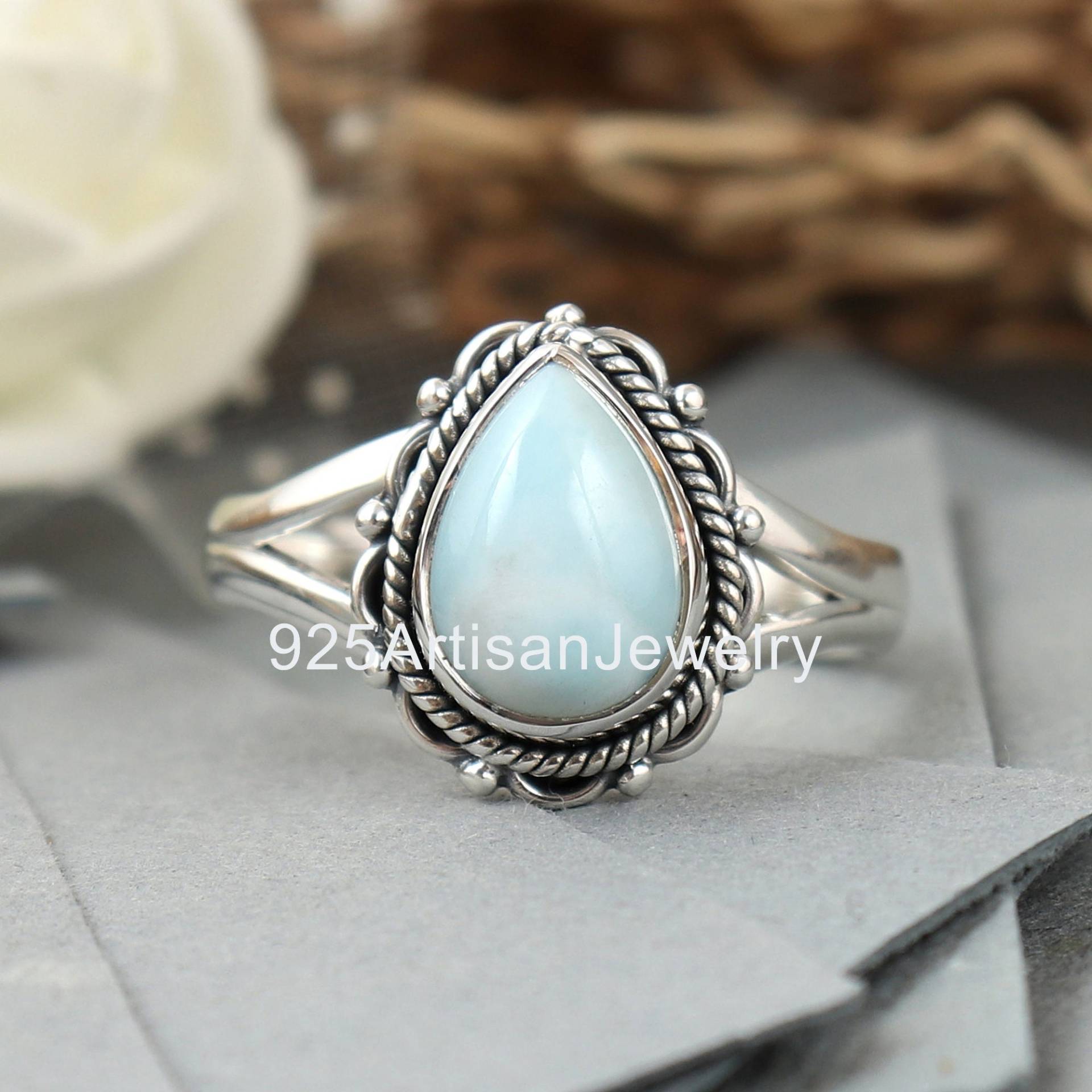 Natürlicher Larimar Steinring, Blauer Ring, Artisan Silberring, 92, 5 Sterling Frauenring, Edelsteinring Schmuck, Frauen Geschenke von 925ArtisanJewelry