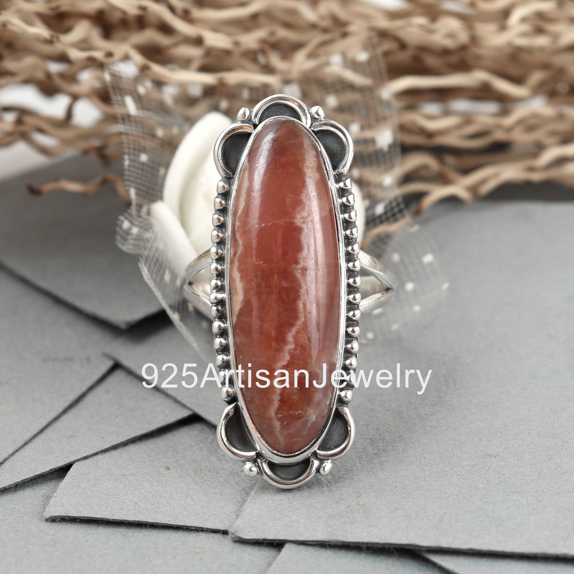 Natürlicher Rhodochrosit Ring, 10x30 Mm Großer Edelstein Handgemachter 925 Sterling Frauen Best Sale von 925ArtisanJewelry